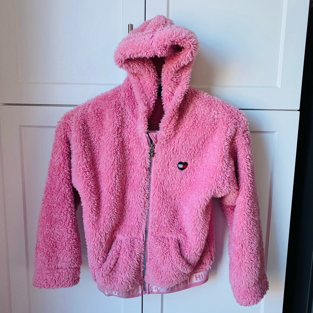 Tommy Hilfigers girl fleece pink jacket size 7 worn once